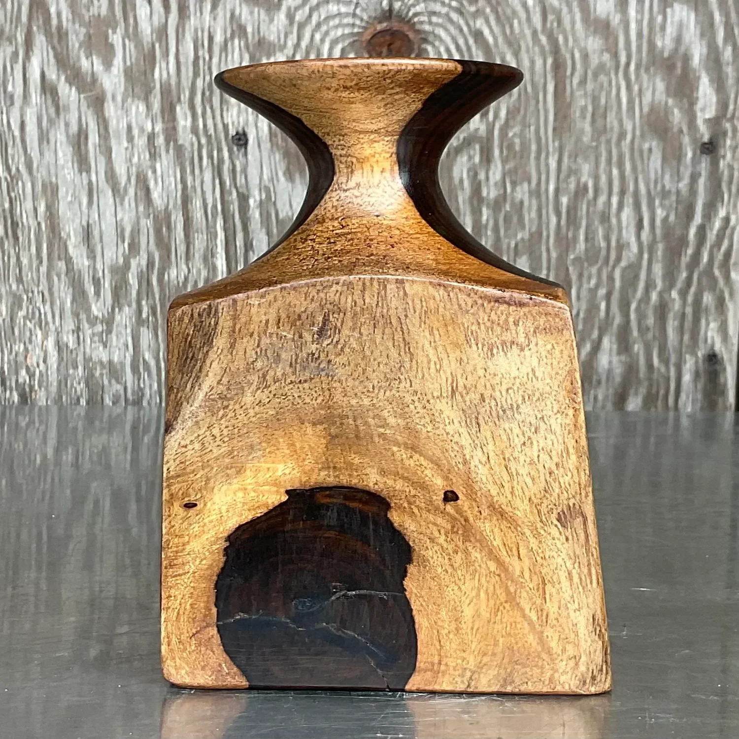 Vintage Boho Wood Vase - Side view