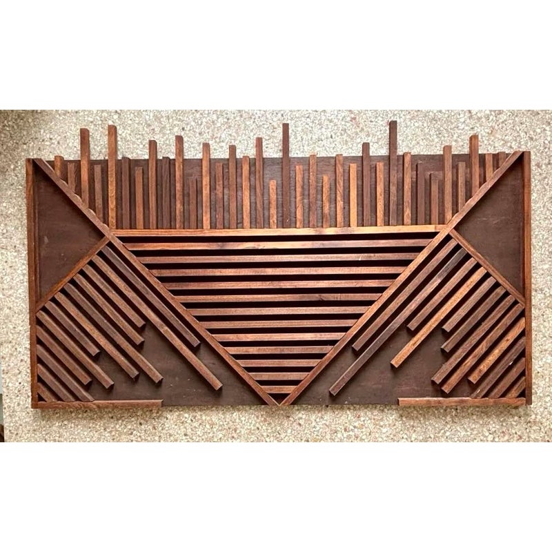 Vintage Boho Wooden Abstract Wall Sculpture - Back view
