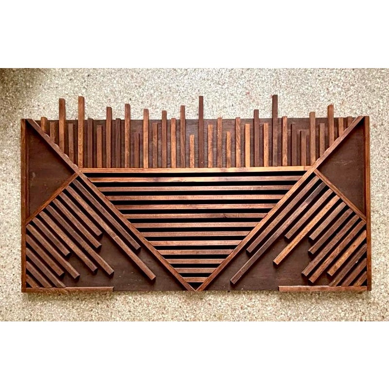 Vintage Boho Wooden Abstract Wall Sculpture - Side view