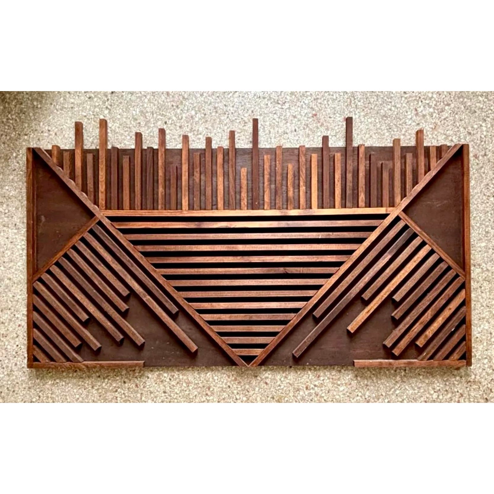 Vintage Boho Wooden Abstract Wall Sculpture - Top view