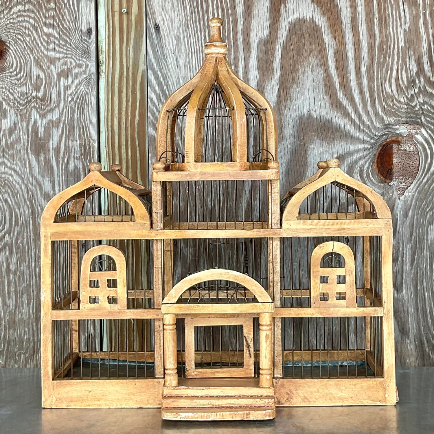 Vintage Boho Wooden Bird Cage - Top view