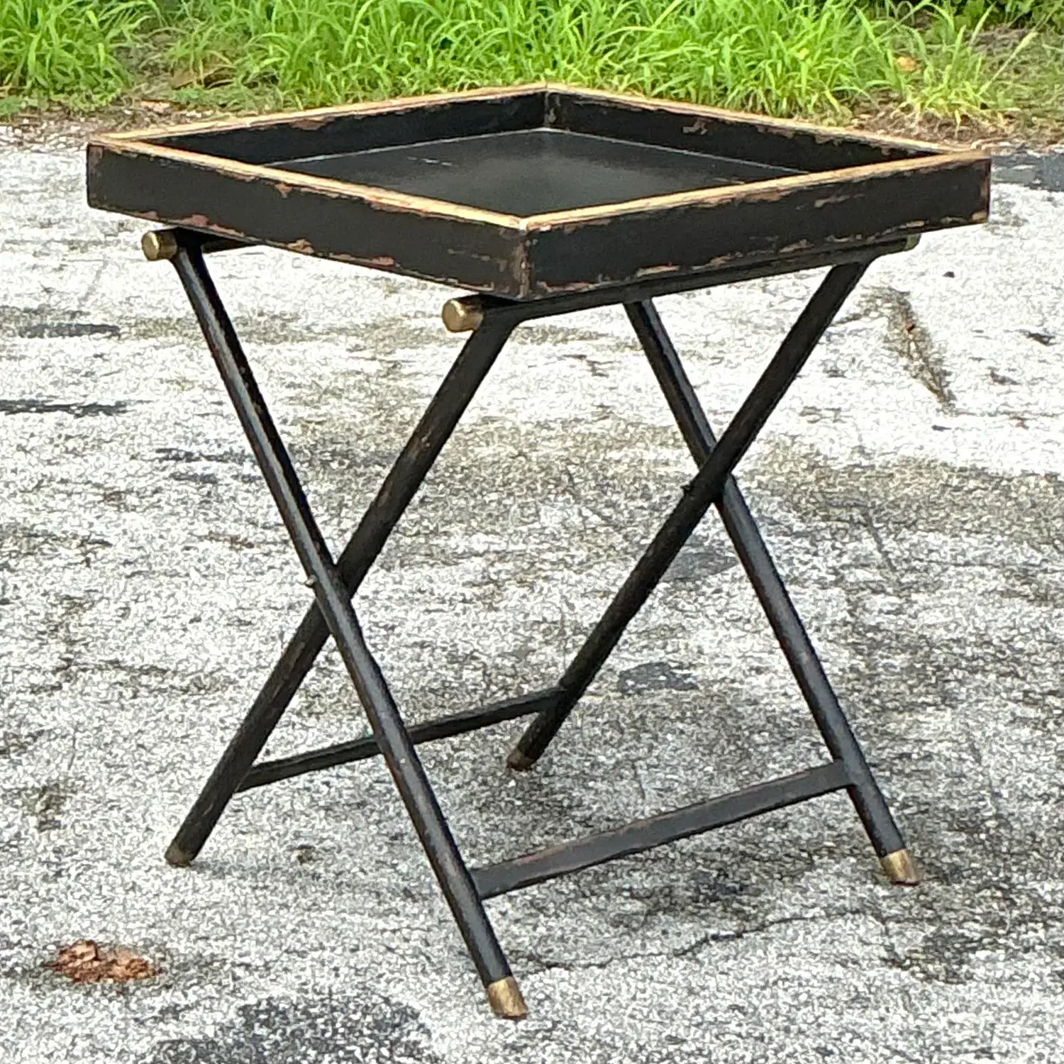 Vintage Boho Woodland Furniture Bar Tray Table - Back view