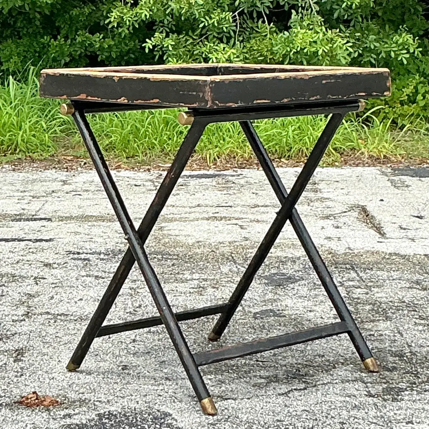 Vintage Boho Woodland Furniture Bar Tray Table - Top view