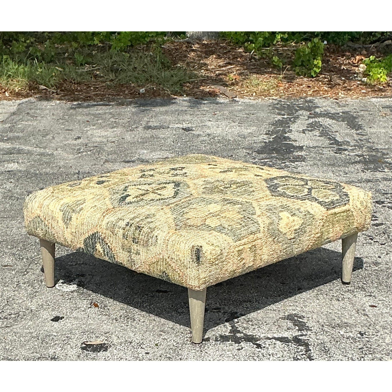 Vintage Boho Woven Kilim Style Ottoman - Top view