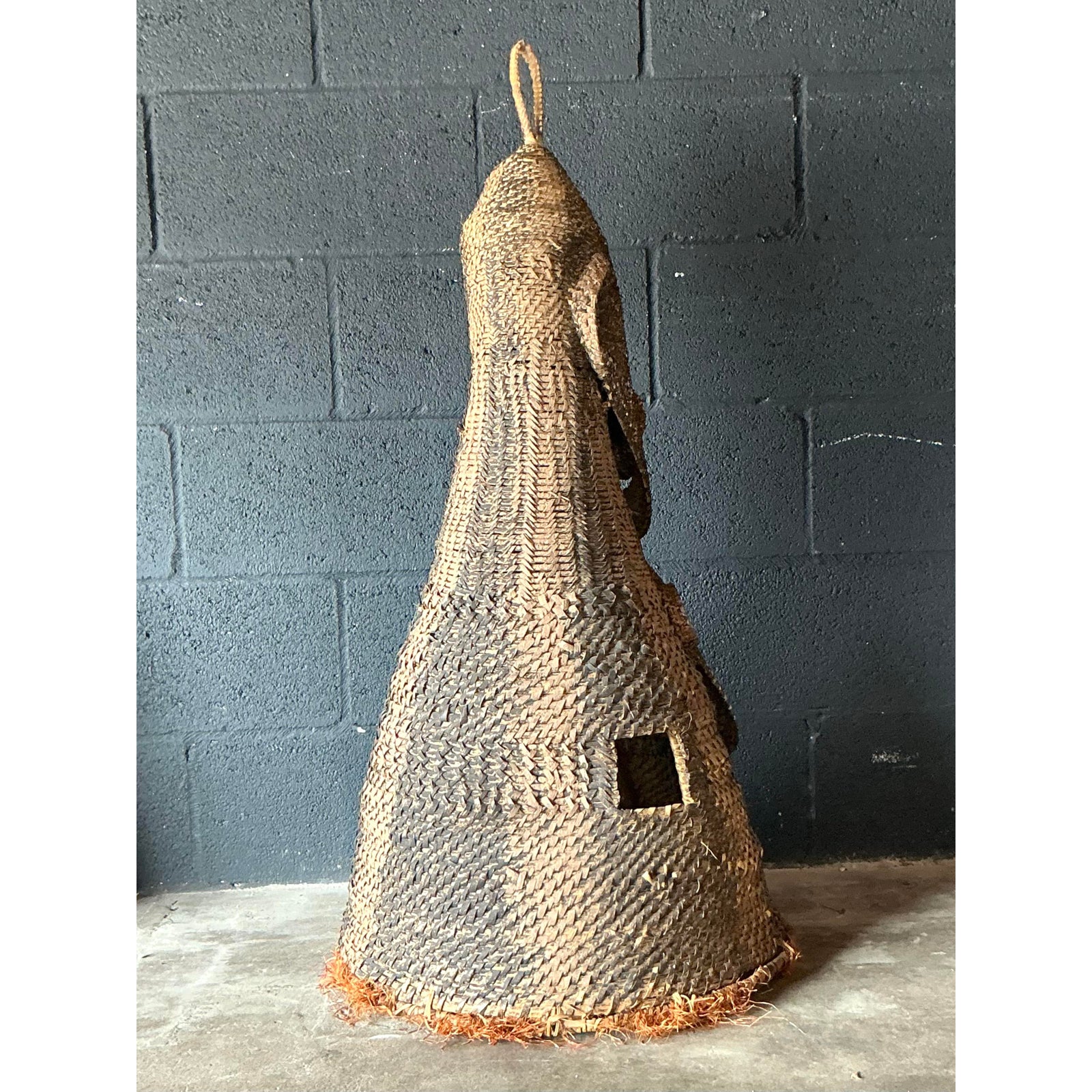Vintage Boho Woven Rattan Ceremonial Headdress - Back view