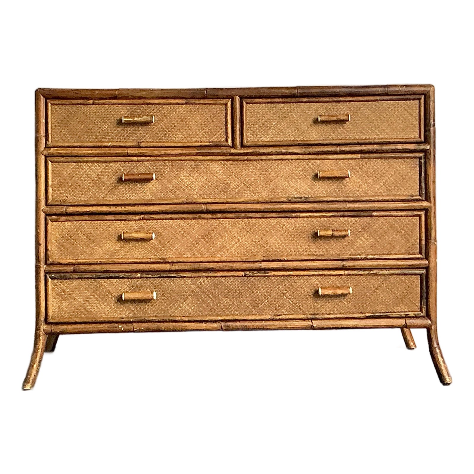 Vintage Boho Woven Rattan Chest of Drawers