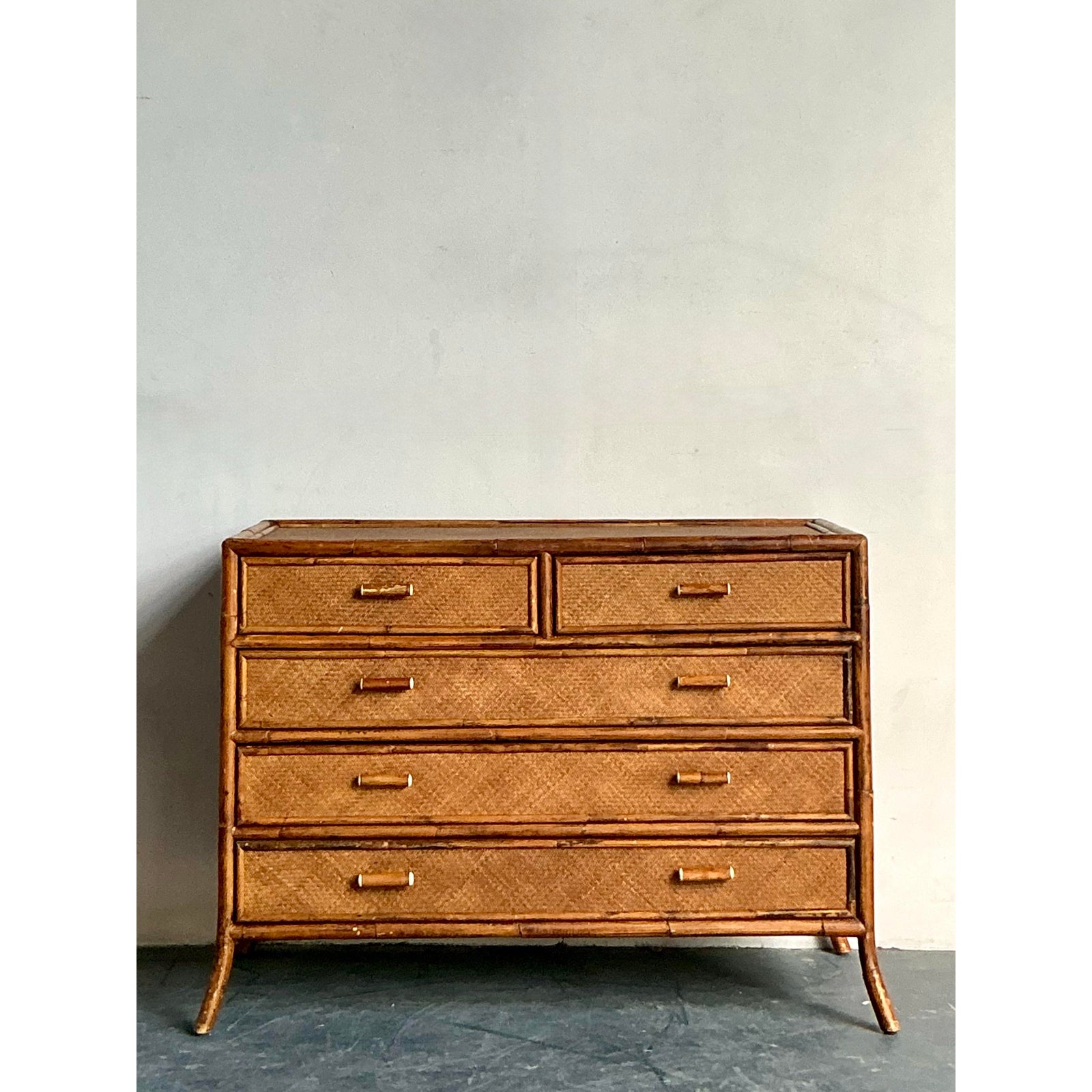 Vintage Boho Woven Rattan Chest of Drawers - Detail view