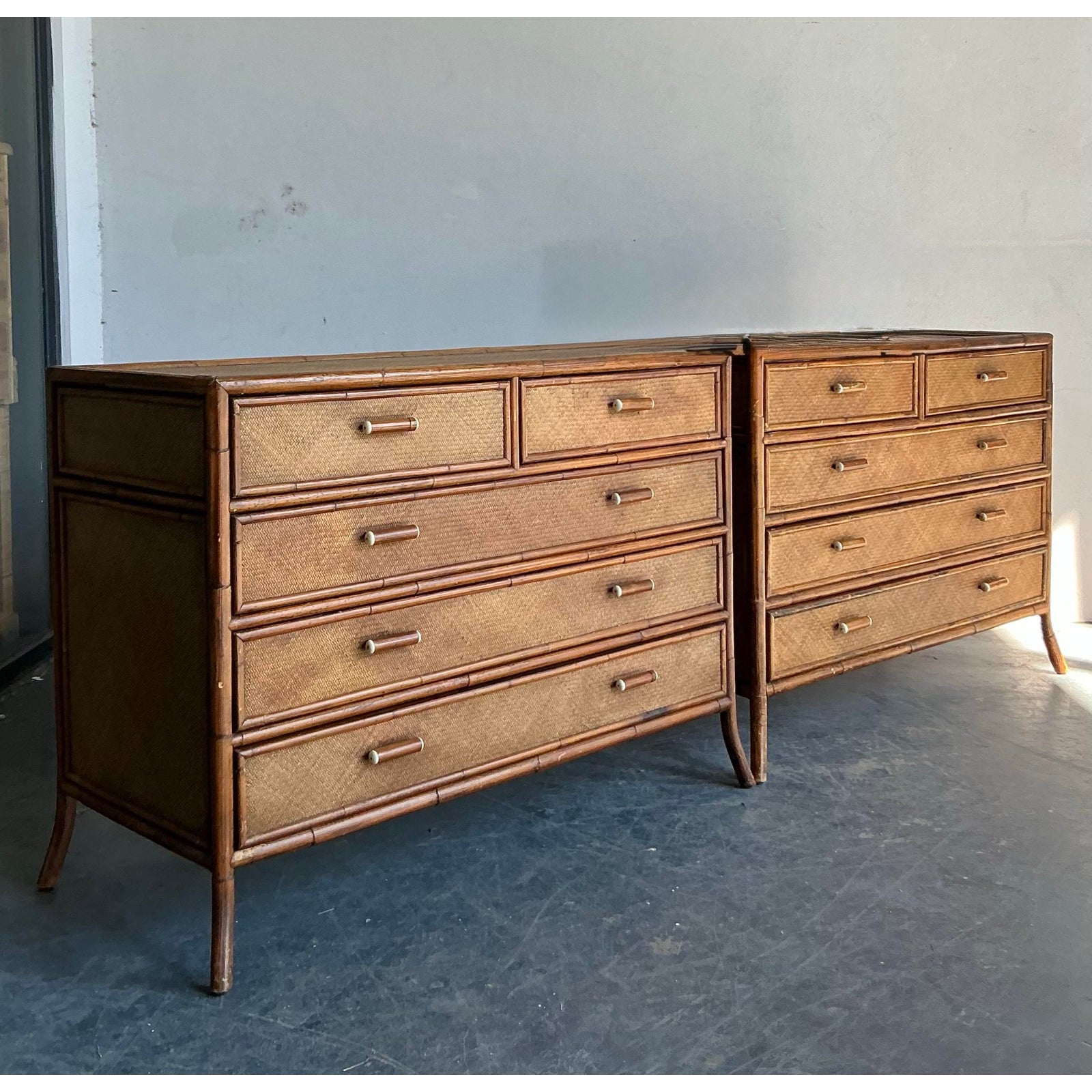 Vintage Boho Woven Rattan Chest of Drawers - Side view