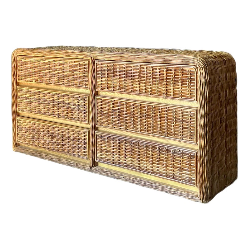 Vintage Boho Woven Rattan Dresser