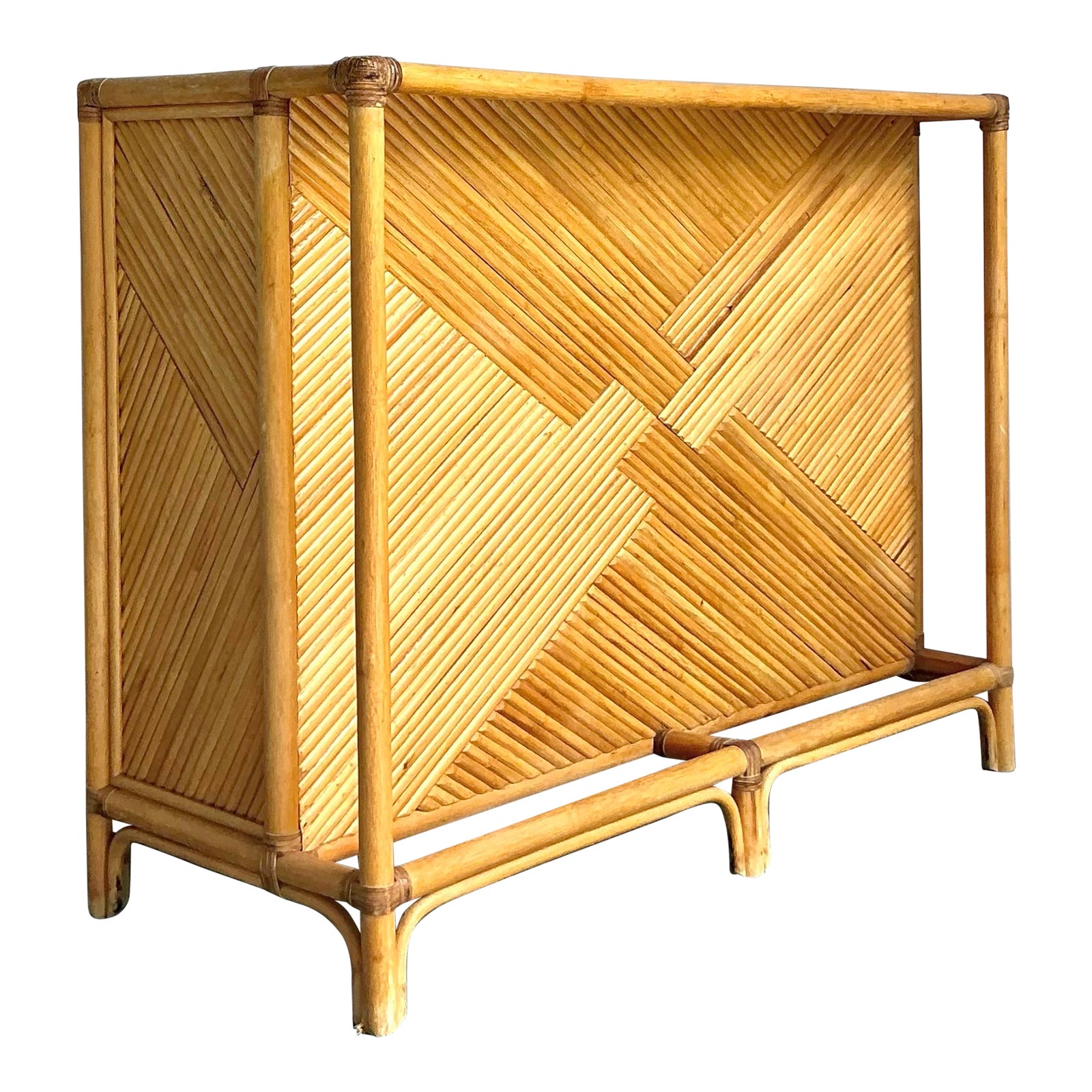 Vintage Boho Woven Rattan Dry Bar - Detail view