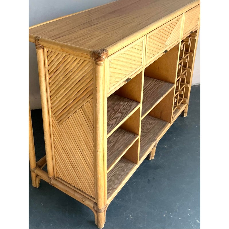 Vintage Boho Woven Rattan Dry Bar - Back view