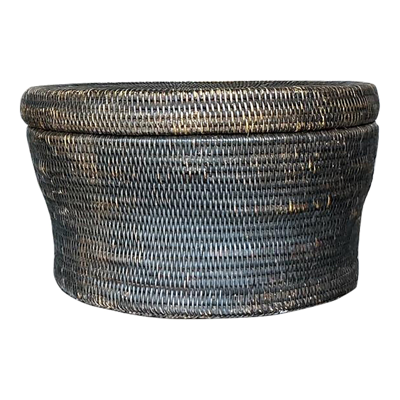Vintage Boho Woven Rattan Lidded Basket