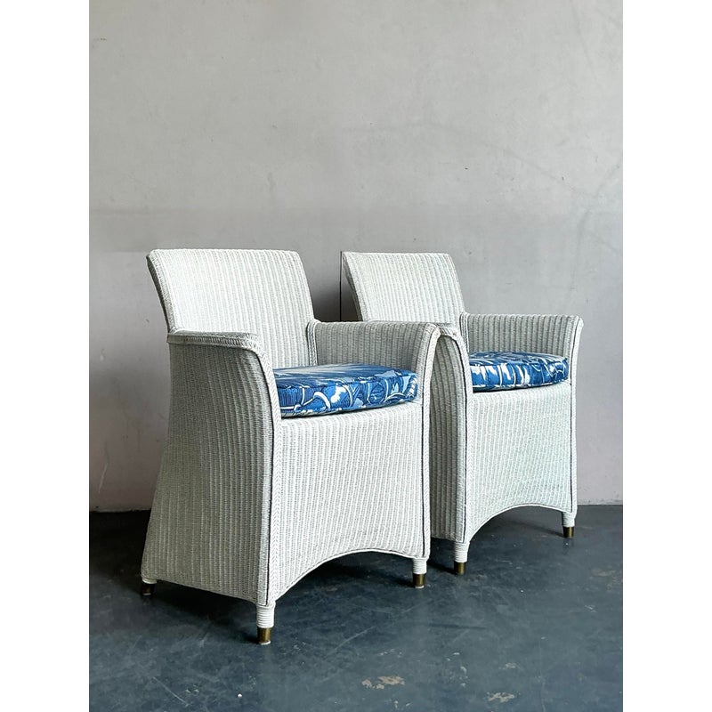 Vintage Boho Woven Rattan Lounge Chairs in Meg Braff Floral- A Pair - Side view