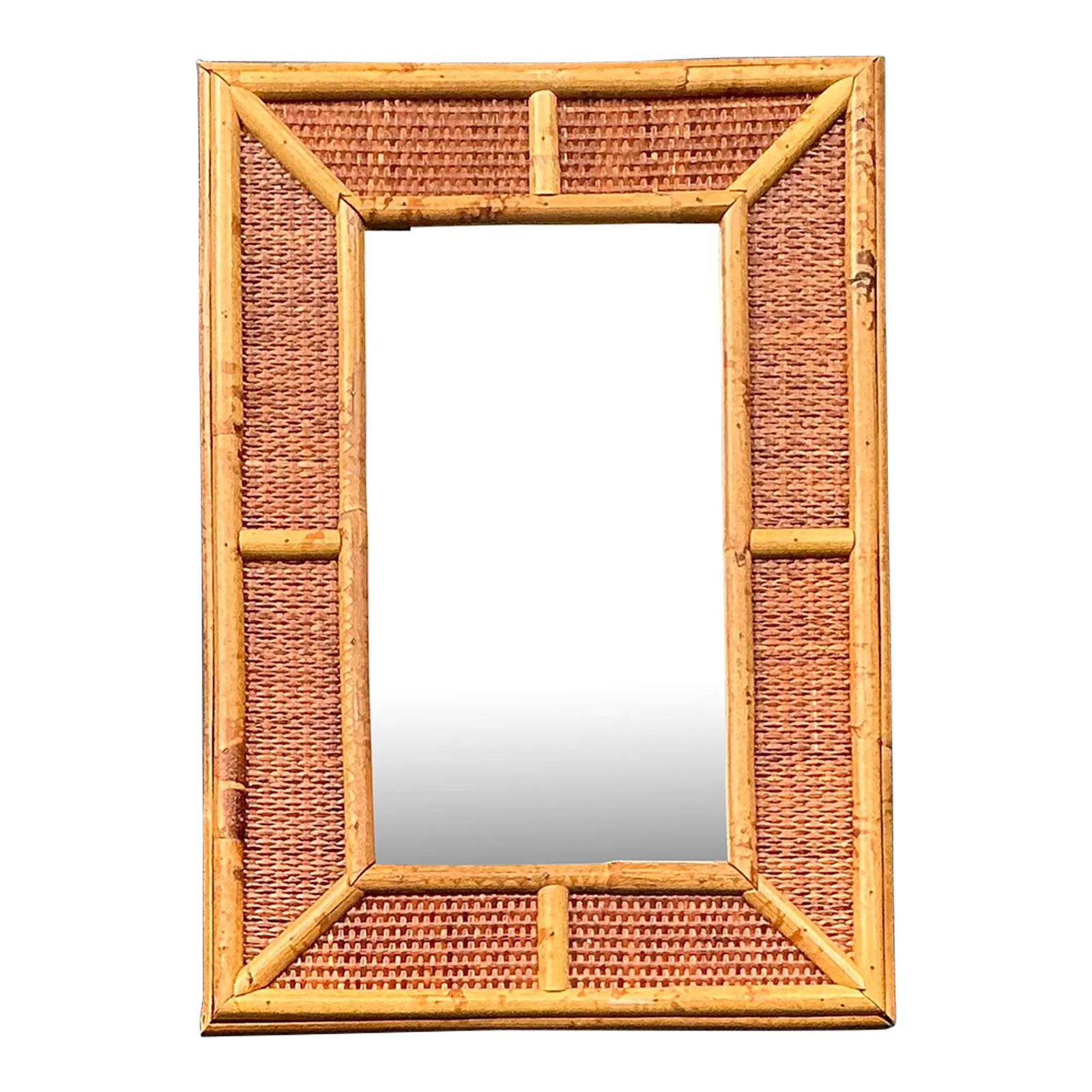 Vintage Boho Woven Rattan Mirror - Detail view