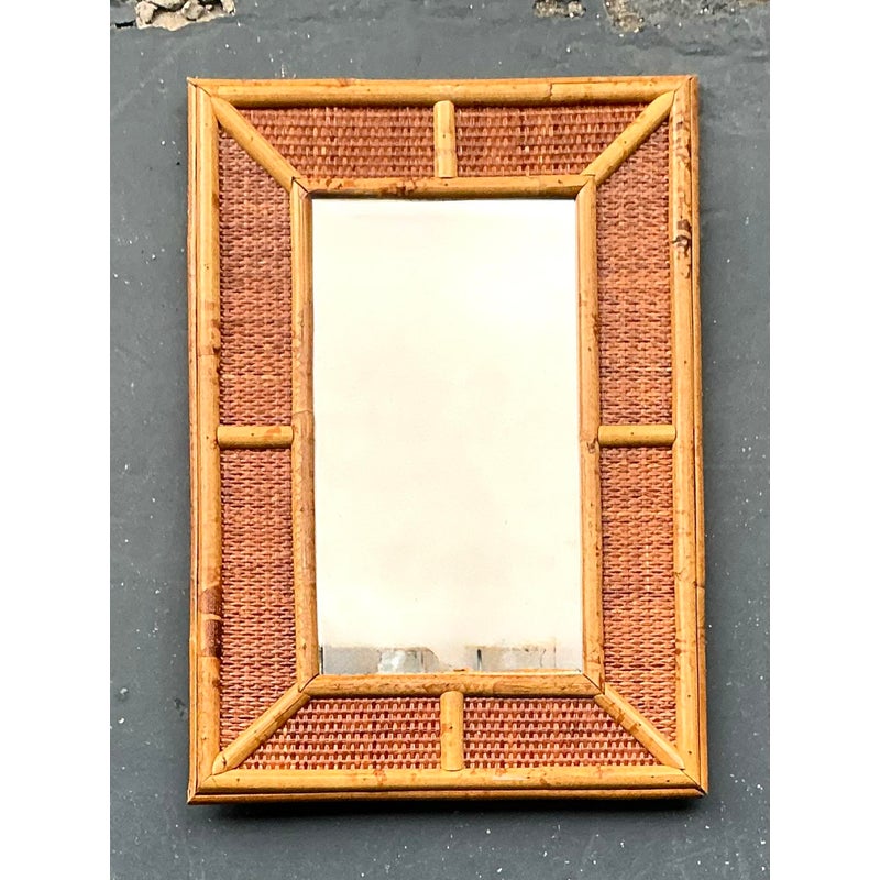 Vintage Boho Woven Rattan Mirror - Side view