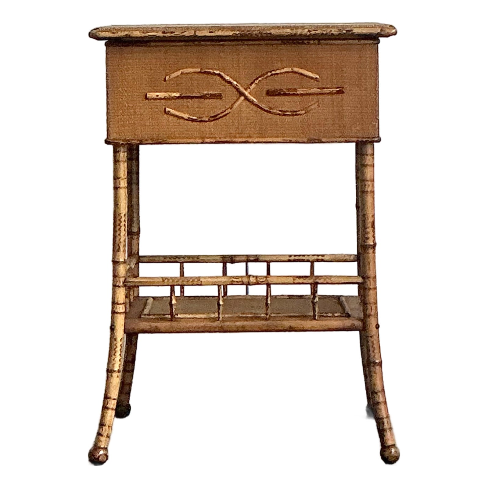 Vintage Boho Woven Rattan Pedestal Lidded Side Table