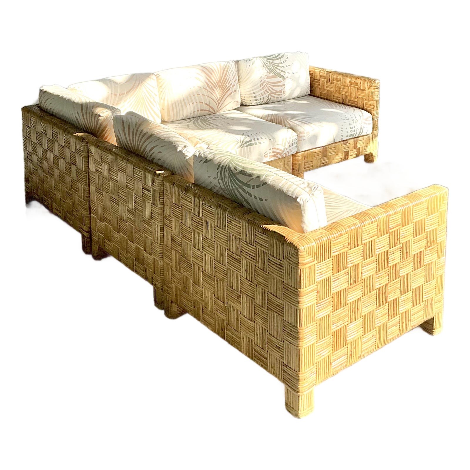 Vintage Boho Woven Rattan Sectional Sofa