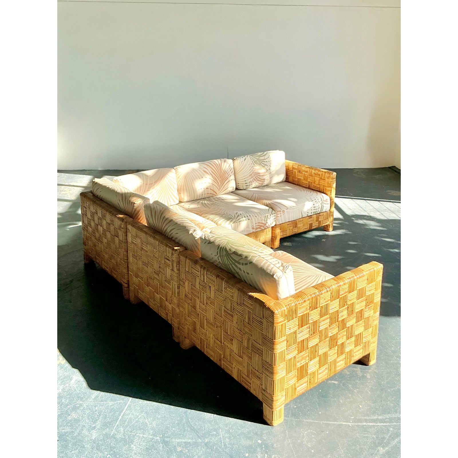 Vintage Boho Woven Rattan Sectional Sofa - Side view
