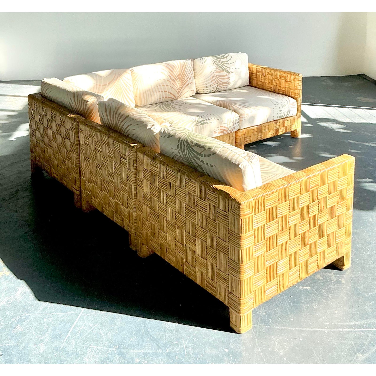 Vintage Boho Woven Rattan Sectional Sofa - Detail view