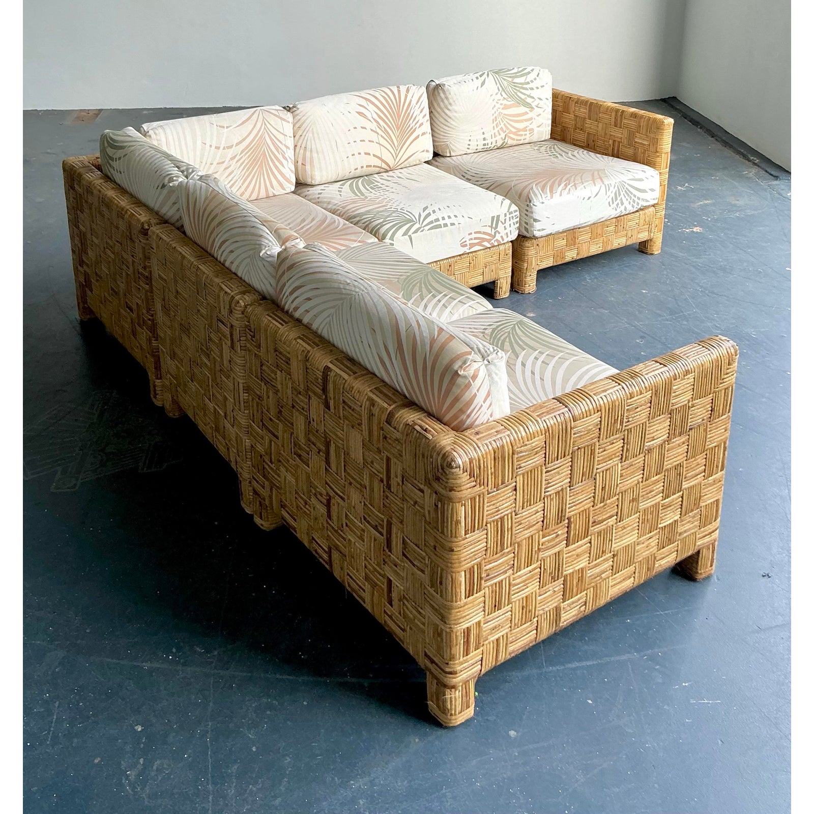 Vintage Boho Woven Rattan Sectional Sofa - Back view
