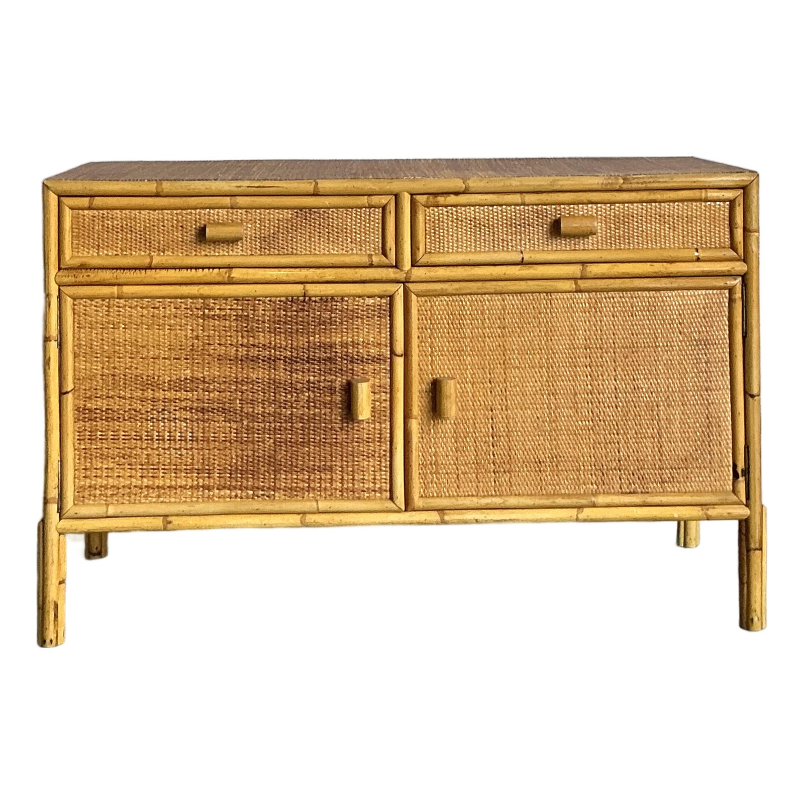 Vintage Boho Woven Rattan Sideboard