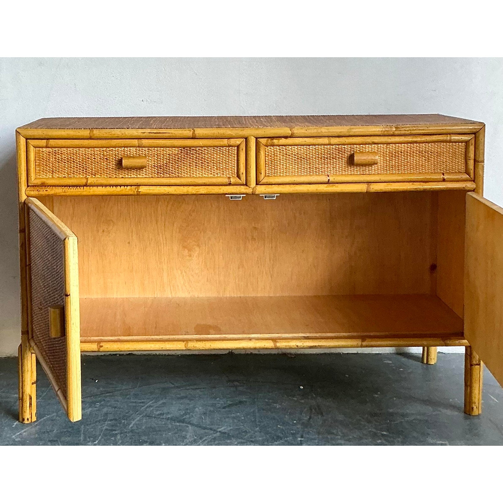 Vintage Boho Woven Rattan Sideboard - Detail view
