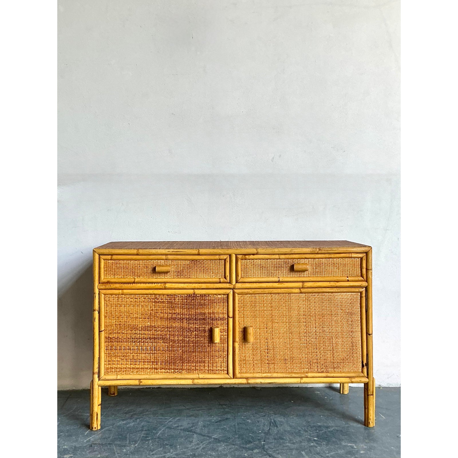 Vintage Boho Woven Rattan Sideboard - Side view