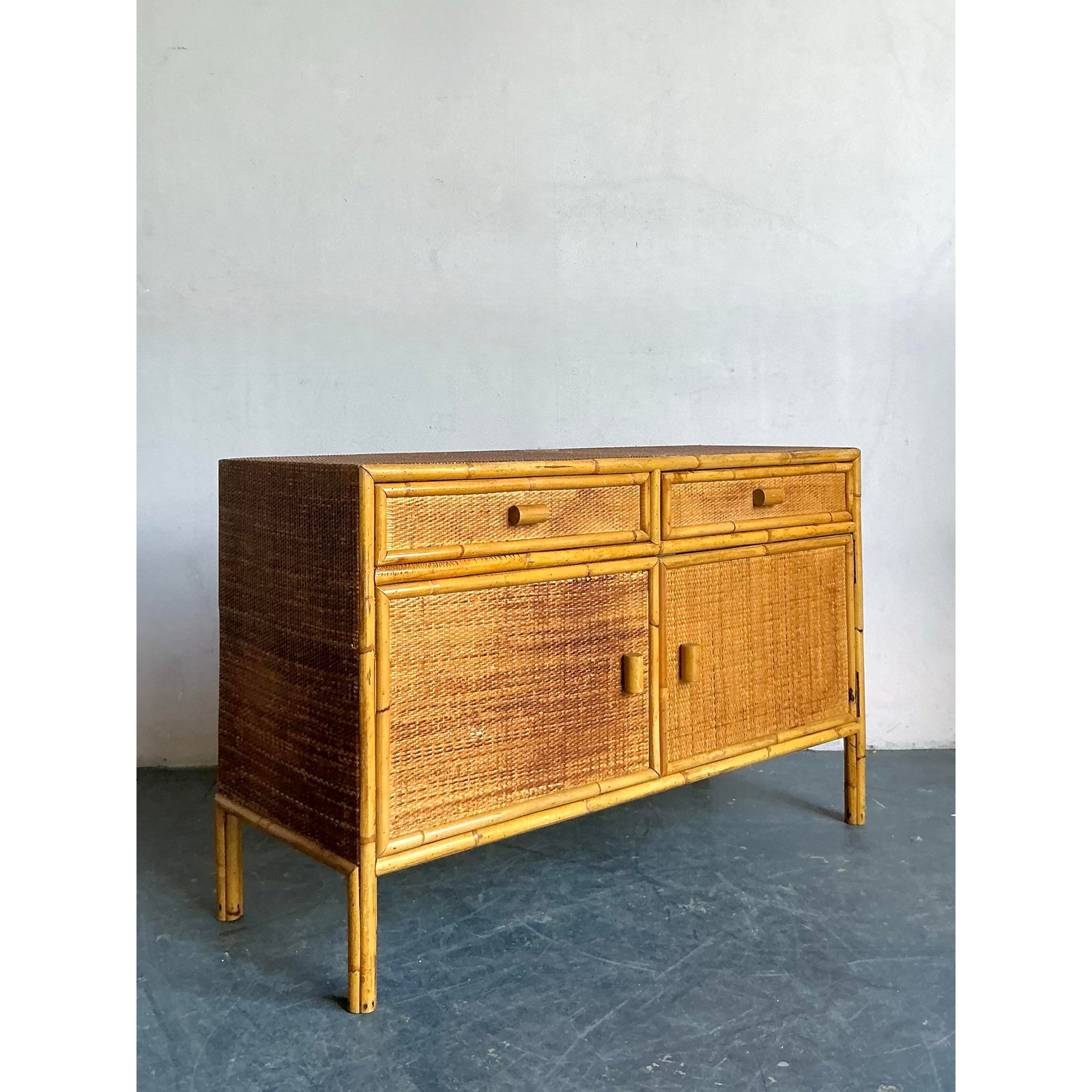Vintage Boho Woven Rattan Sideboard - Back view