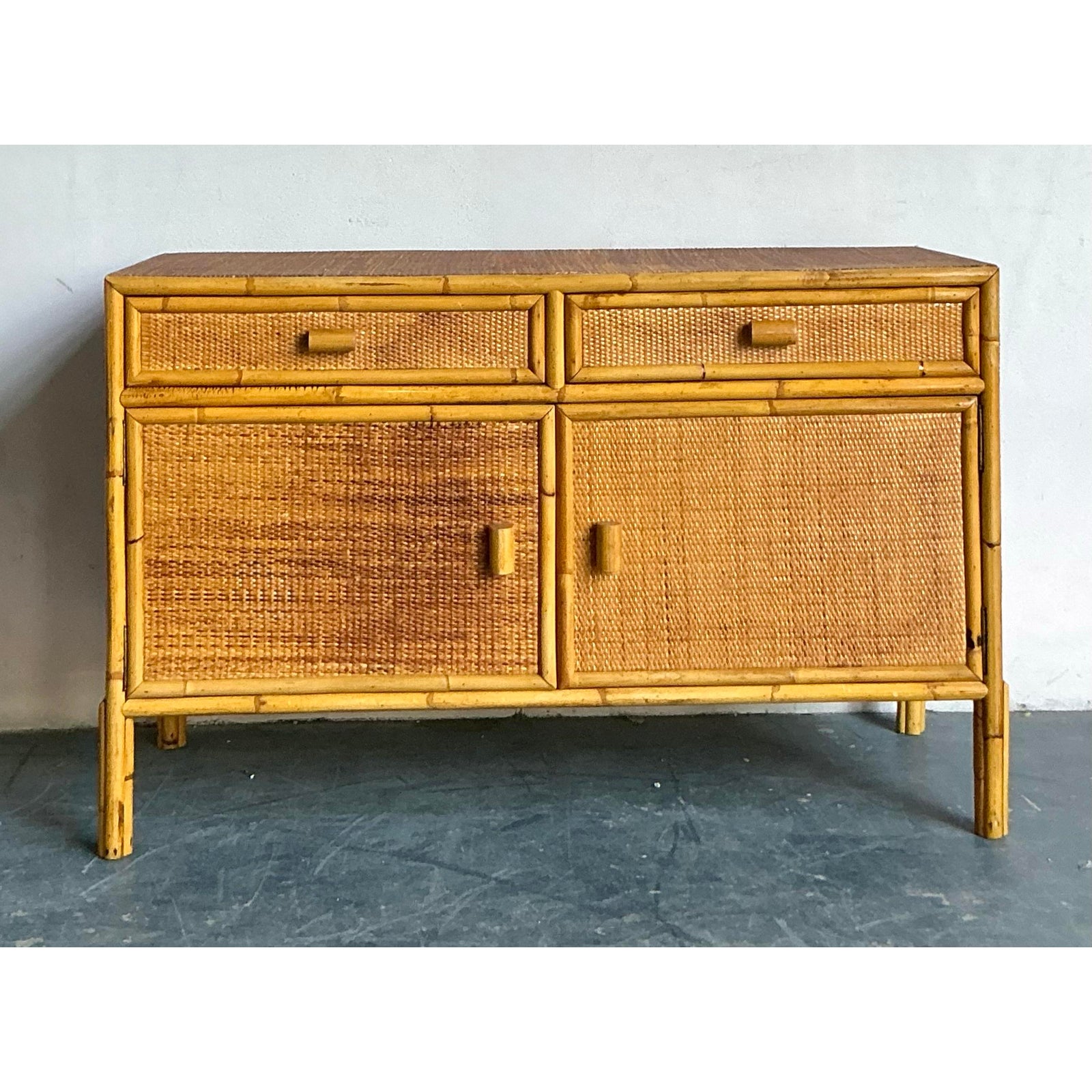 Vintage Boho Woven Rattan Sideboard - Top view