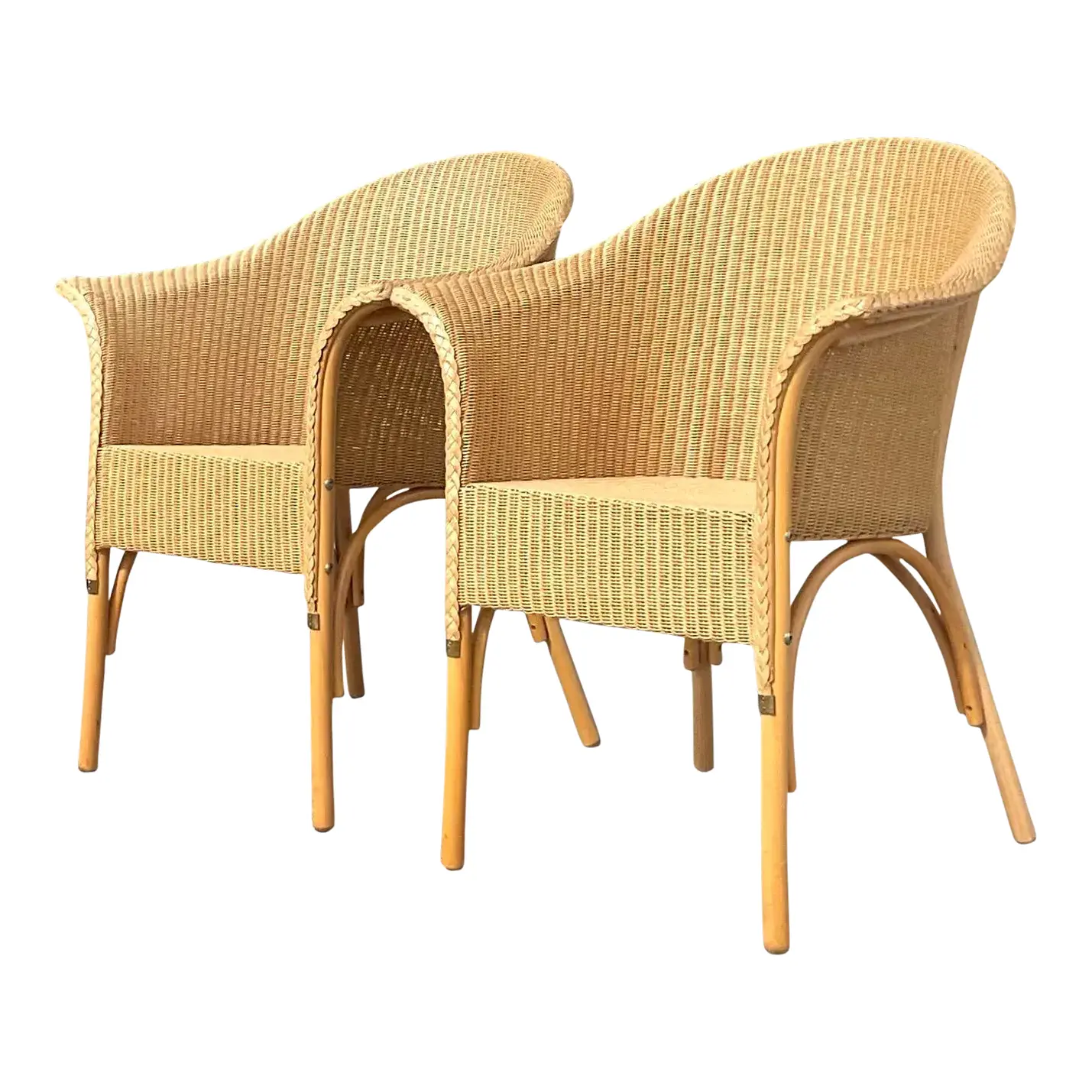 Vintage Boho Woven Rattan Tub Chairs After Lloyd and Loom - a Pair