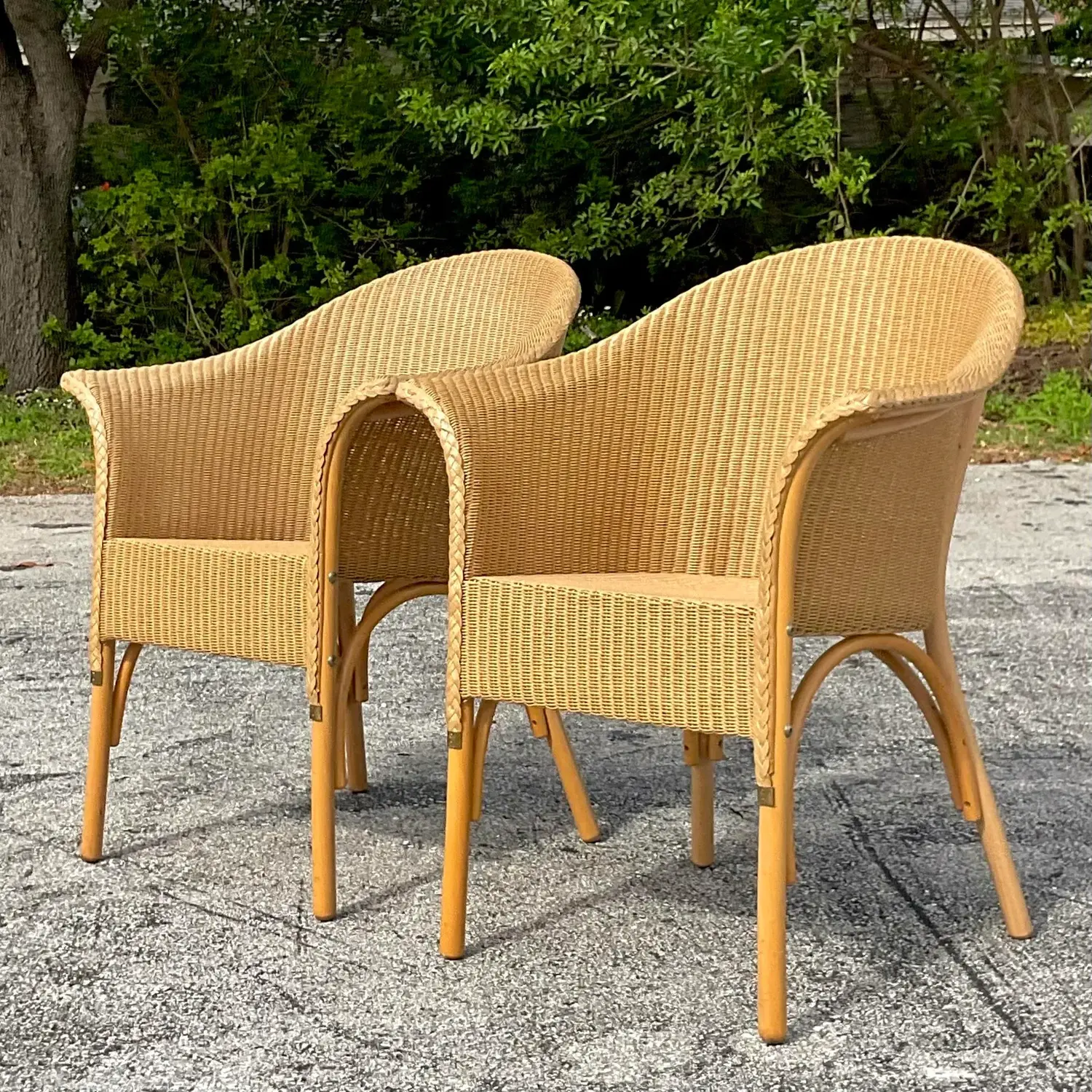 Vintage Boho Woven Rattan Tub Chairs After Lloyd and Loom - a Pair - Side view