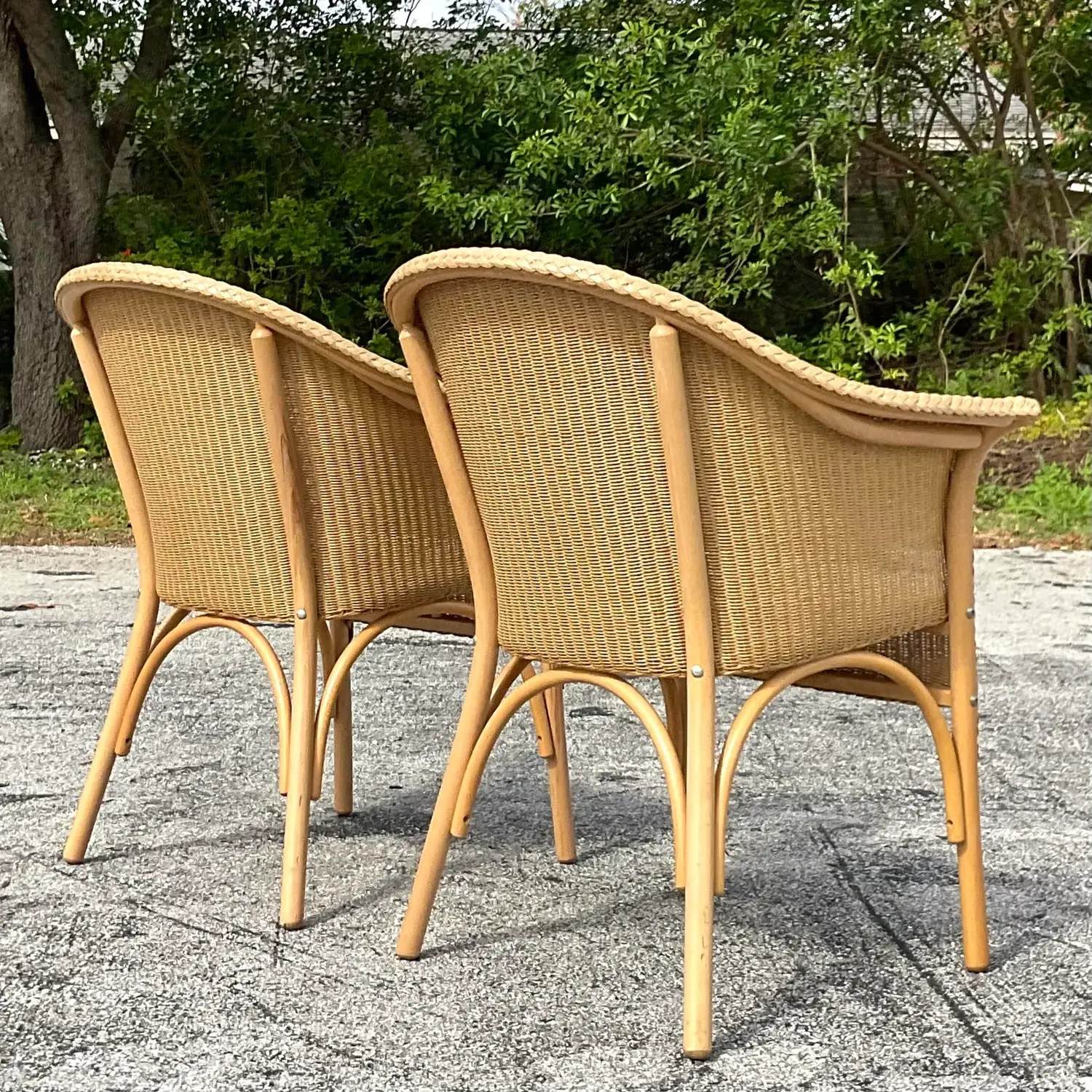 Vintage Boho Woven Rattan Tub Chairs After Lloyd and Loom - a Pair - Top view