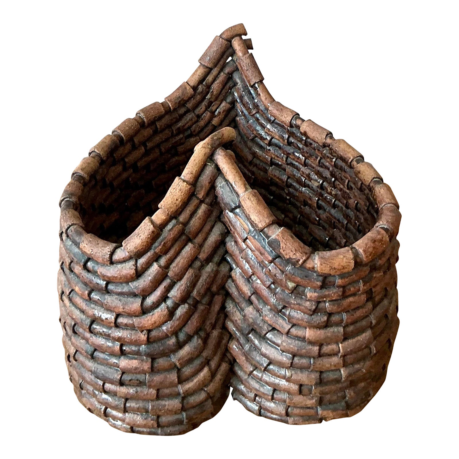 Vintage Boho Woven Studio Pottery Bowl