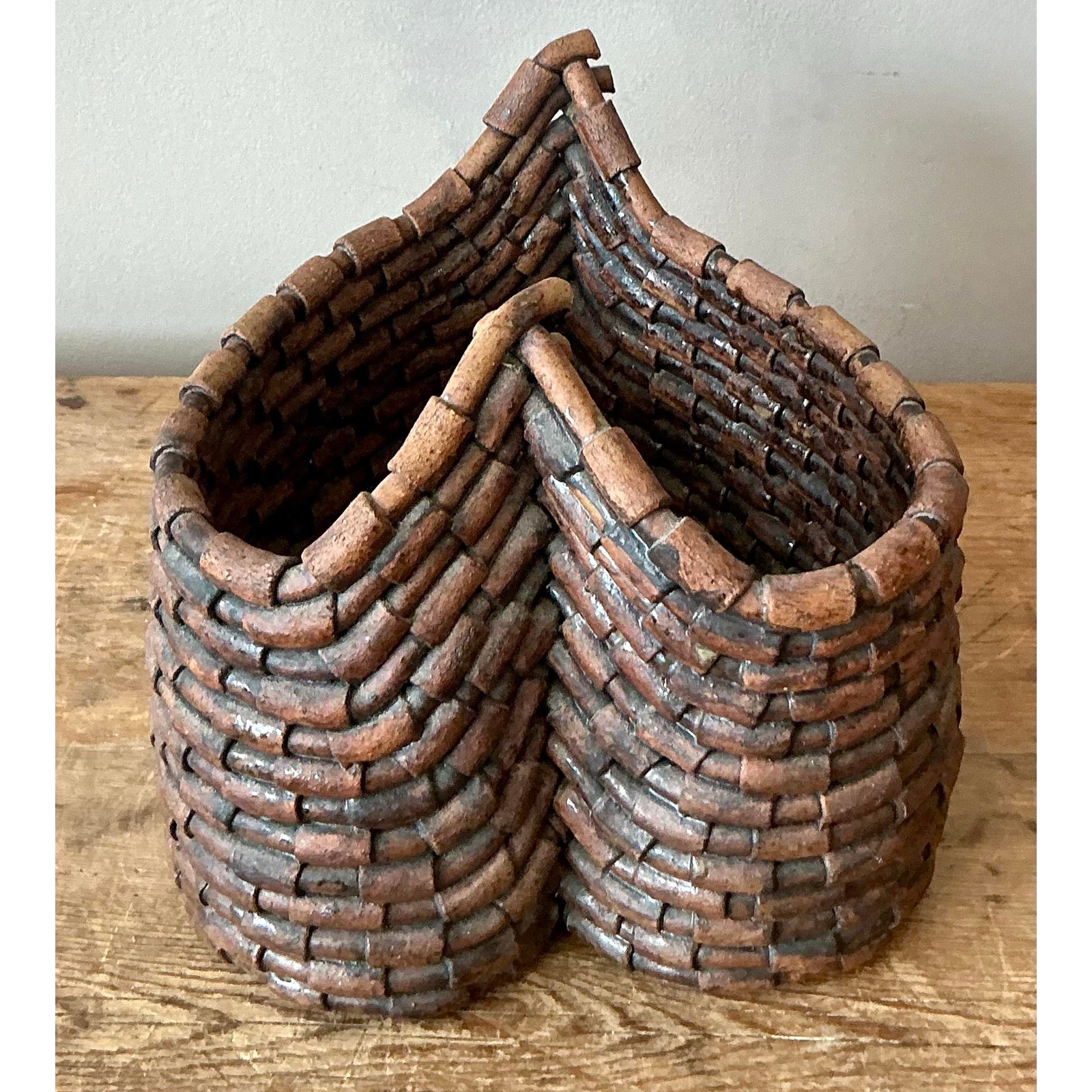 Vintage Boho Woven Studio Pottery Bowl - Detail view