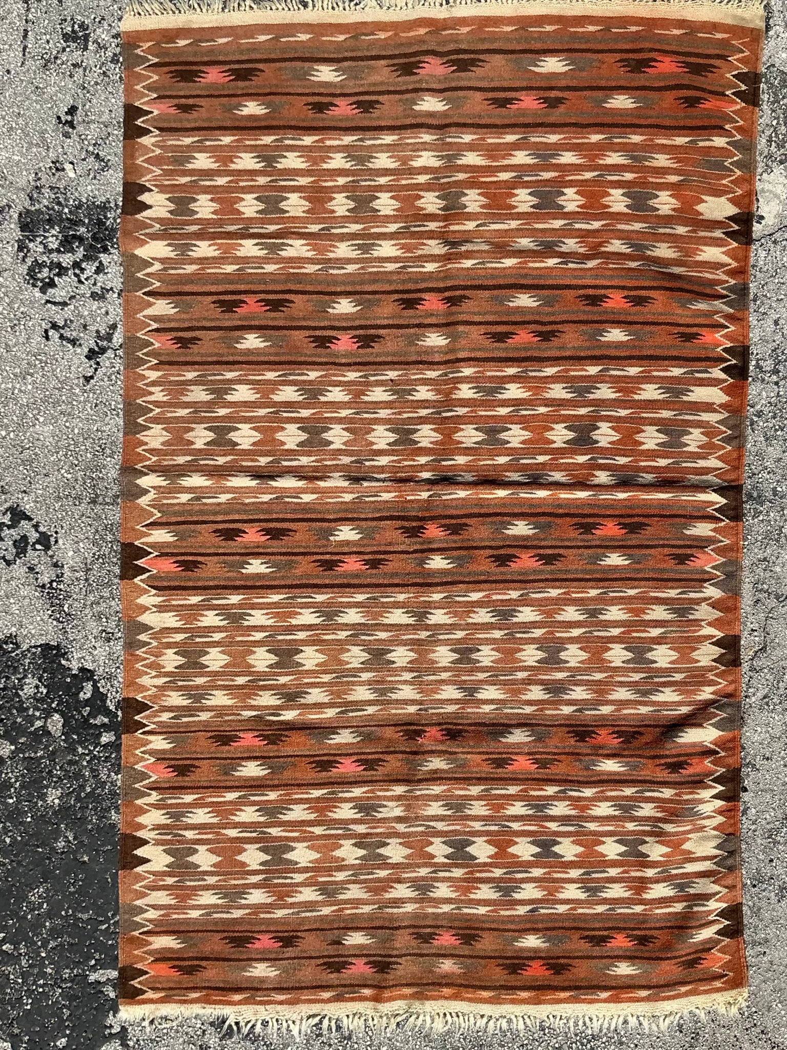 Vintage Boho Woven Wool Kilim - Side view