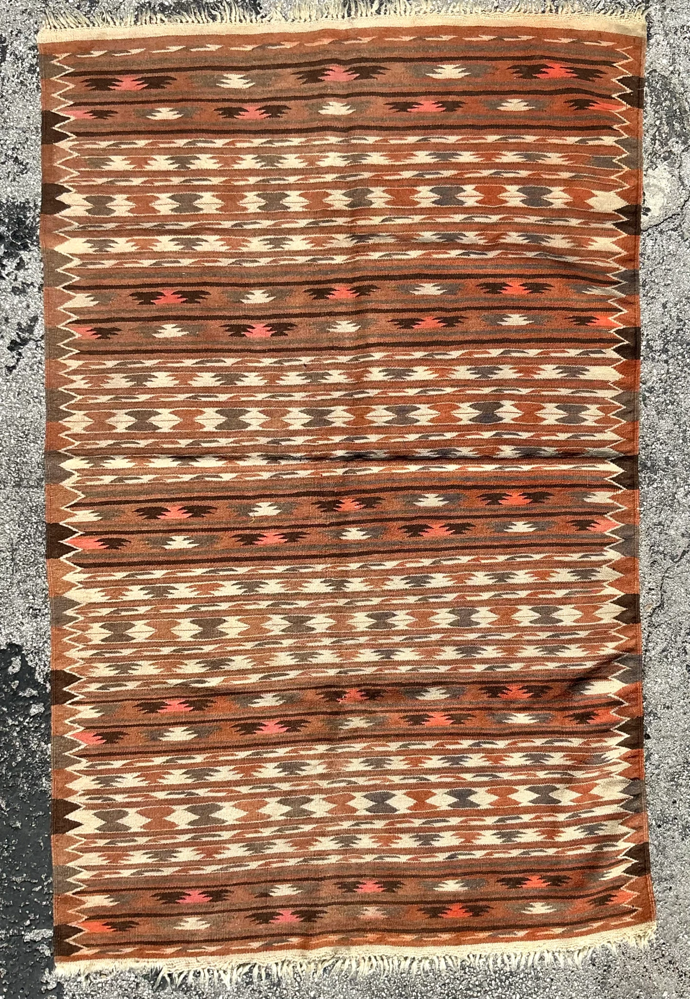 Vintage Boho Woven Wool Kilim - Back view