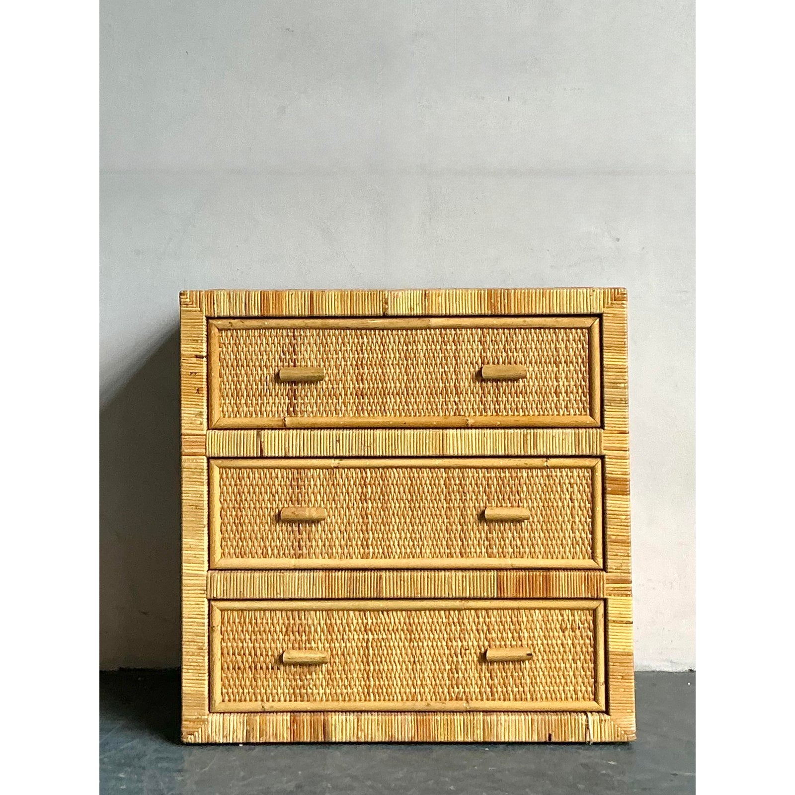 Vintage Boho Wrapped Rattan Chest of Drawers - Side view