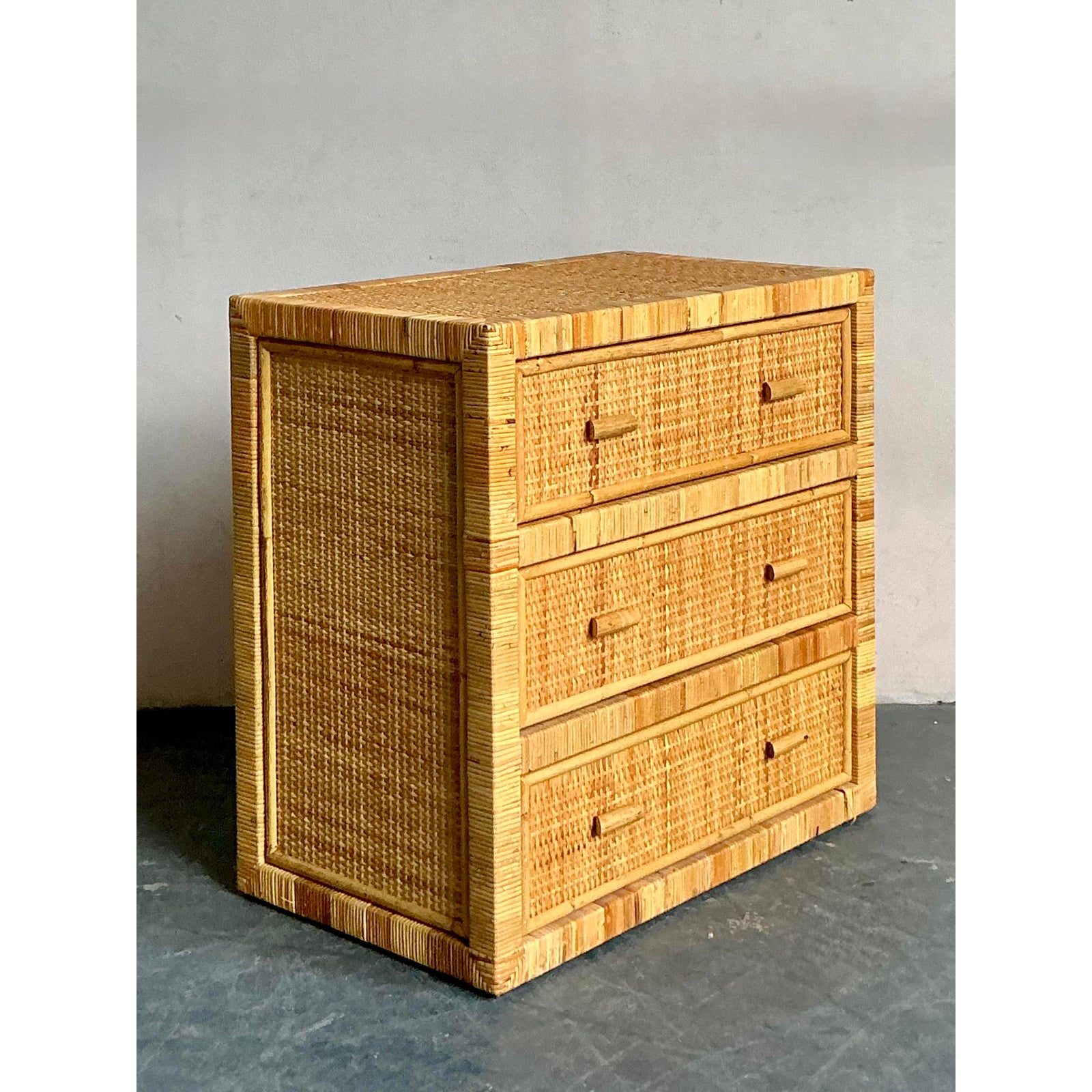 Vintage Boho Wrapped Rattan Chest of Drawers - Detail view