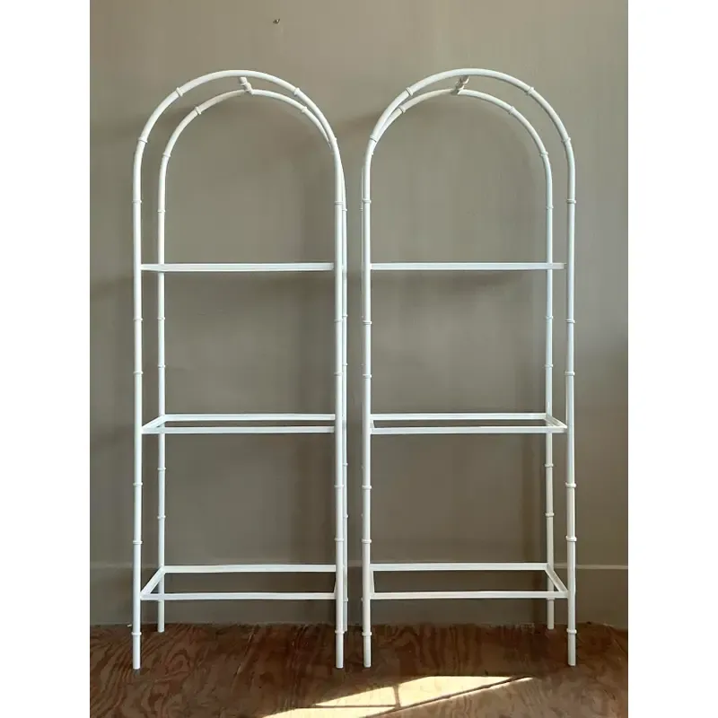 Vintage Boho Wrought Iron Arched Etagere - A Pair - Side view