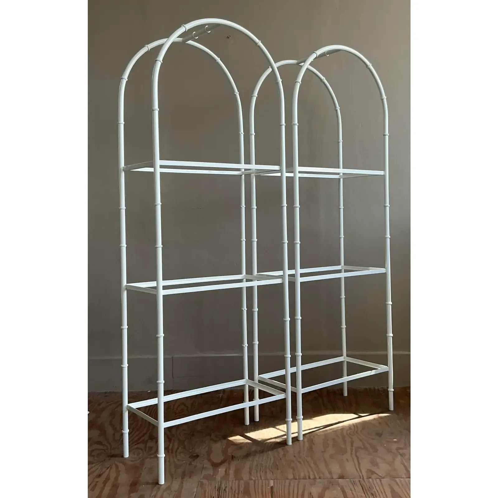 Vintage Boho Wrought Iron Arched Etagere - A Pair - Top view
