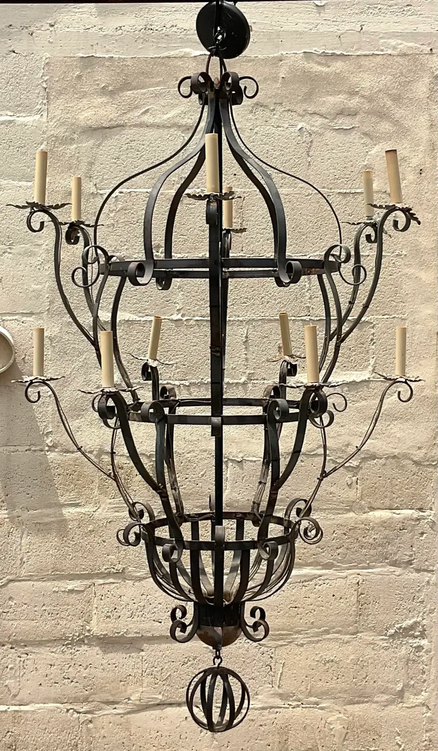 Vintage Boho Wrought Iron Chandelier - Back view