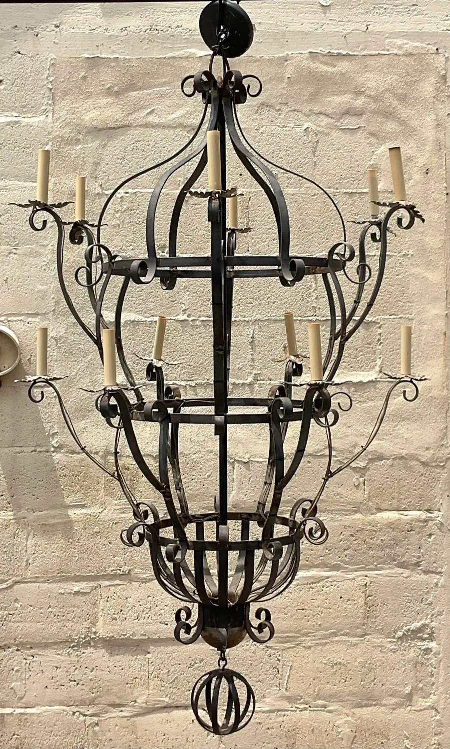 Vintage Boho Wrought Iron Chandelier - Detail view