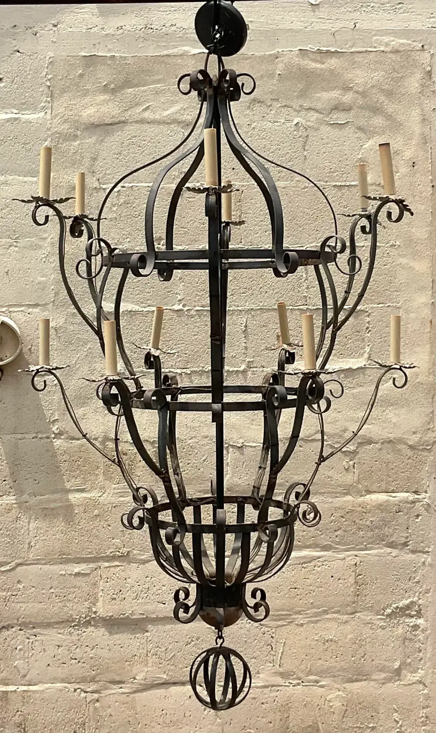 Vintage Boho Wrought Iron Chandelier - Side view