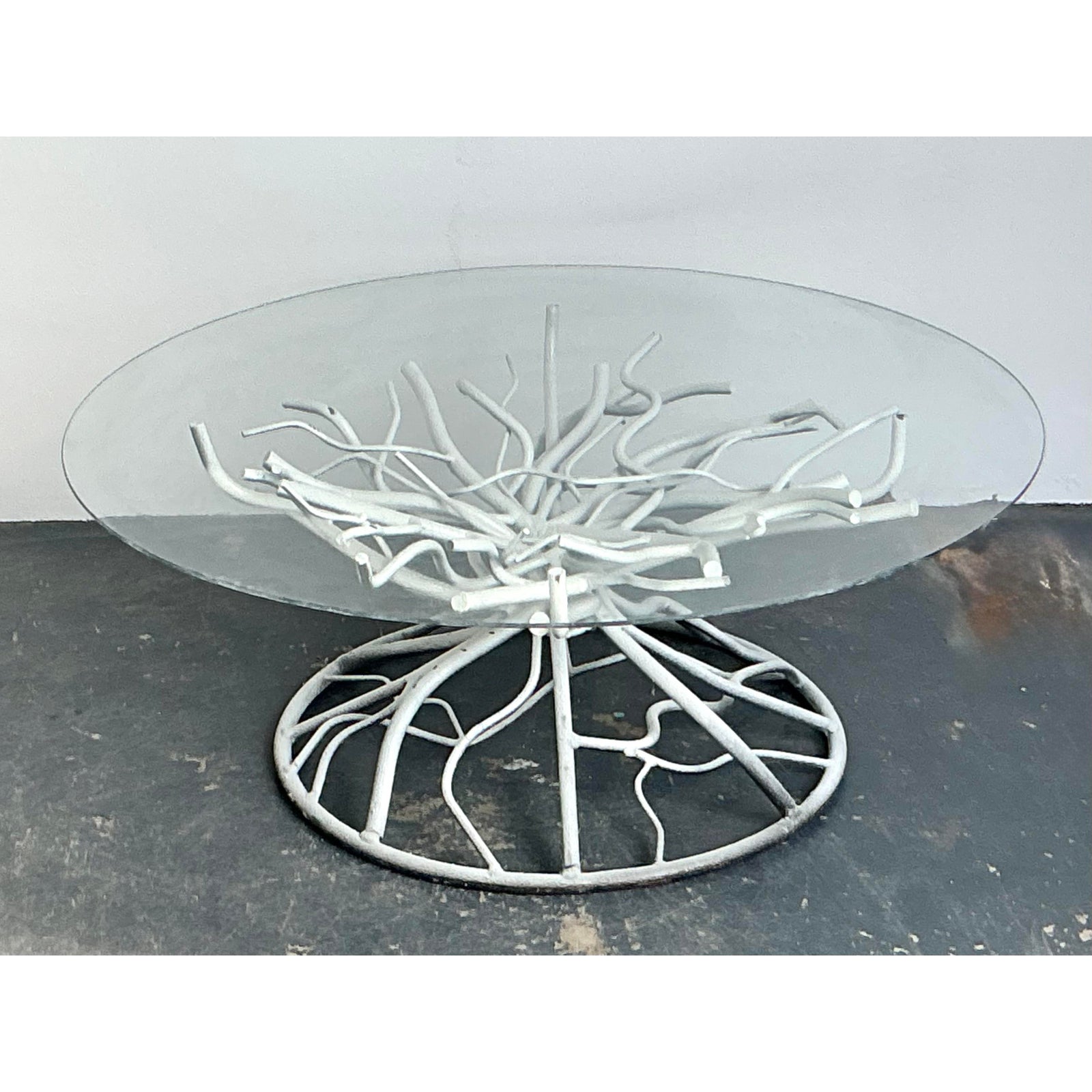 Vintage Boho Wrought Iron Coral Branch Coffee Table Pedestal - Top view