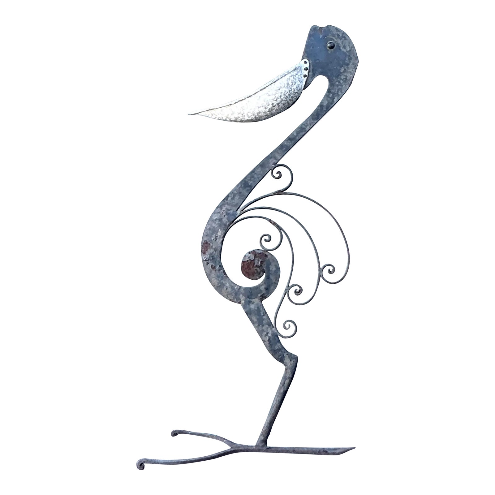 Vintage Boho Wrought Iron Pelican Sculpture