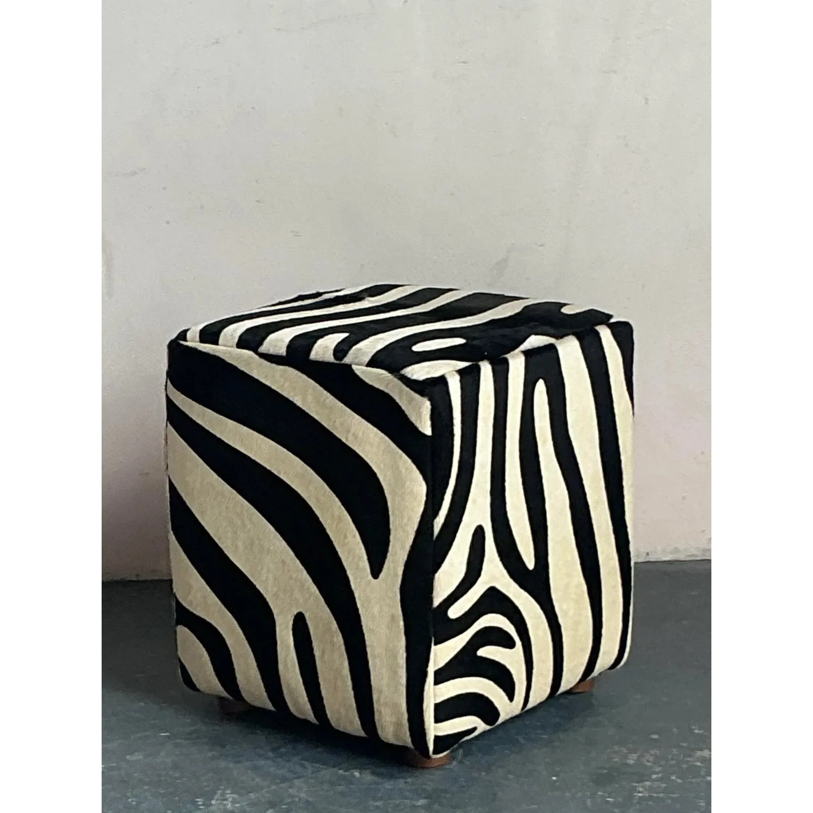 Vintage Boho Zebra Ottoman - Side view