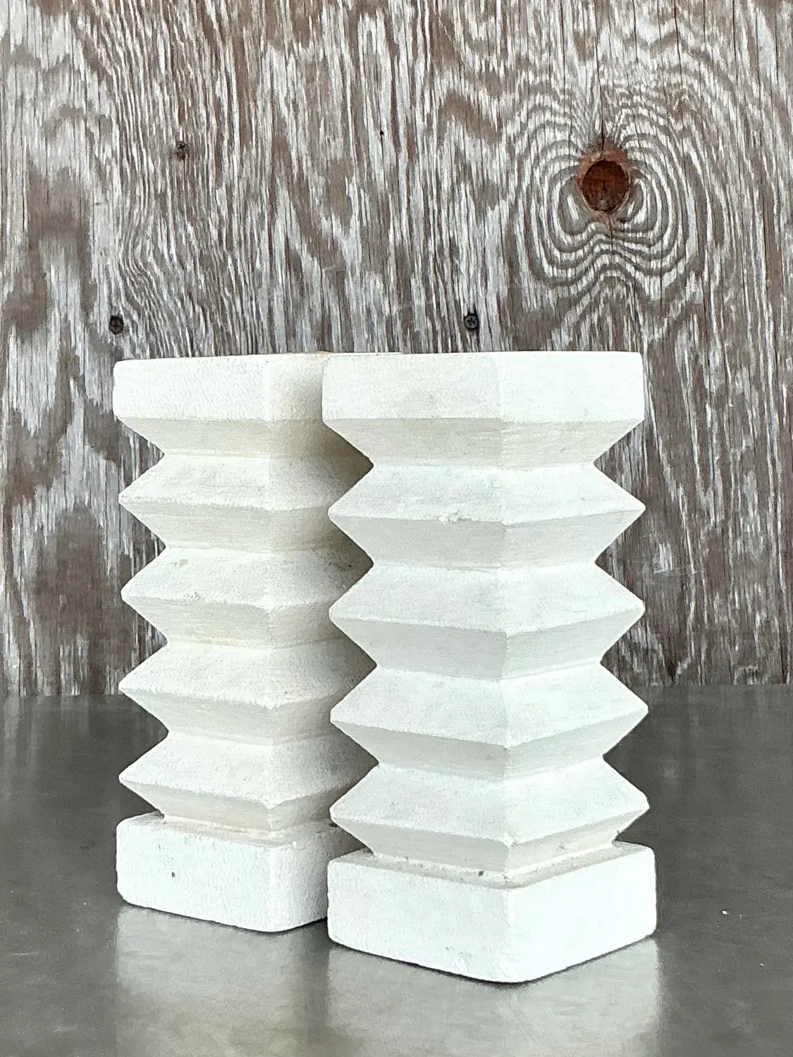 Vintage Boho Zig Zag Candlesticks - A Pair - Back view