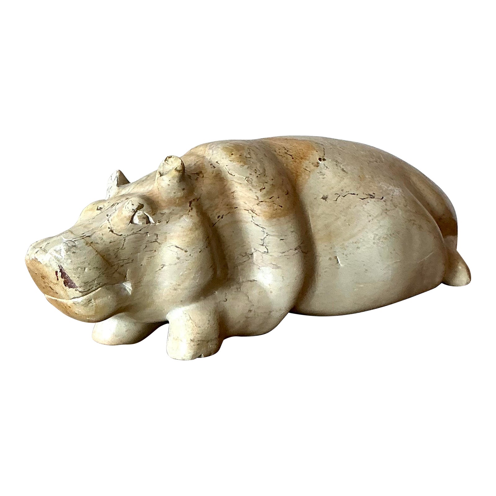 Vintage Bono Carved Stone Hippo Sculpture