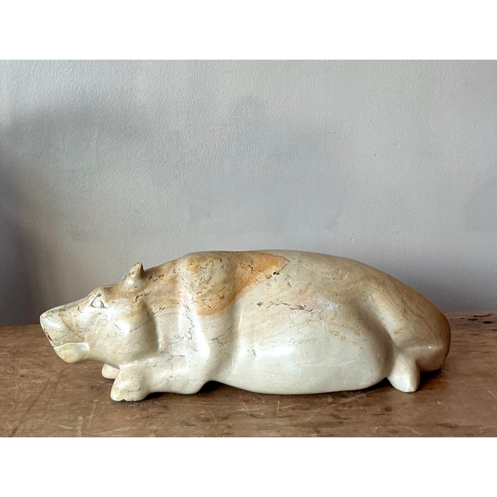 Vintage Bono Carved Stone Hippo Sculpture - Detail view
