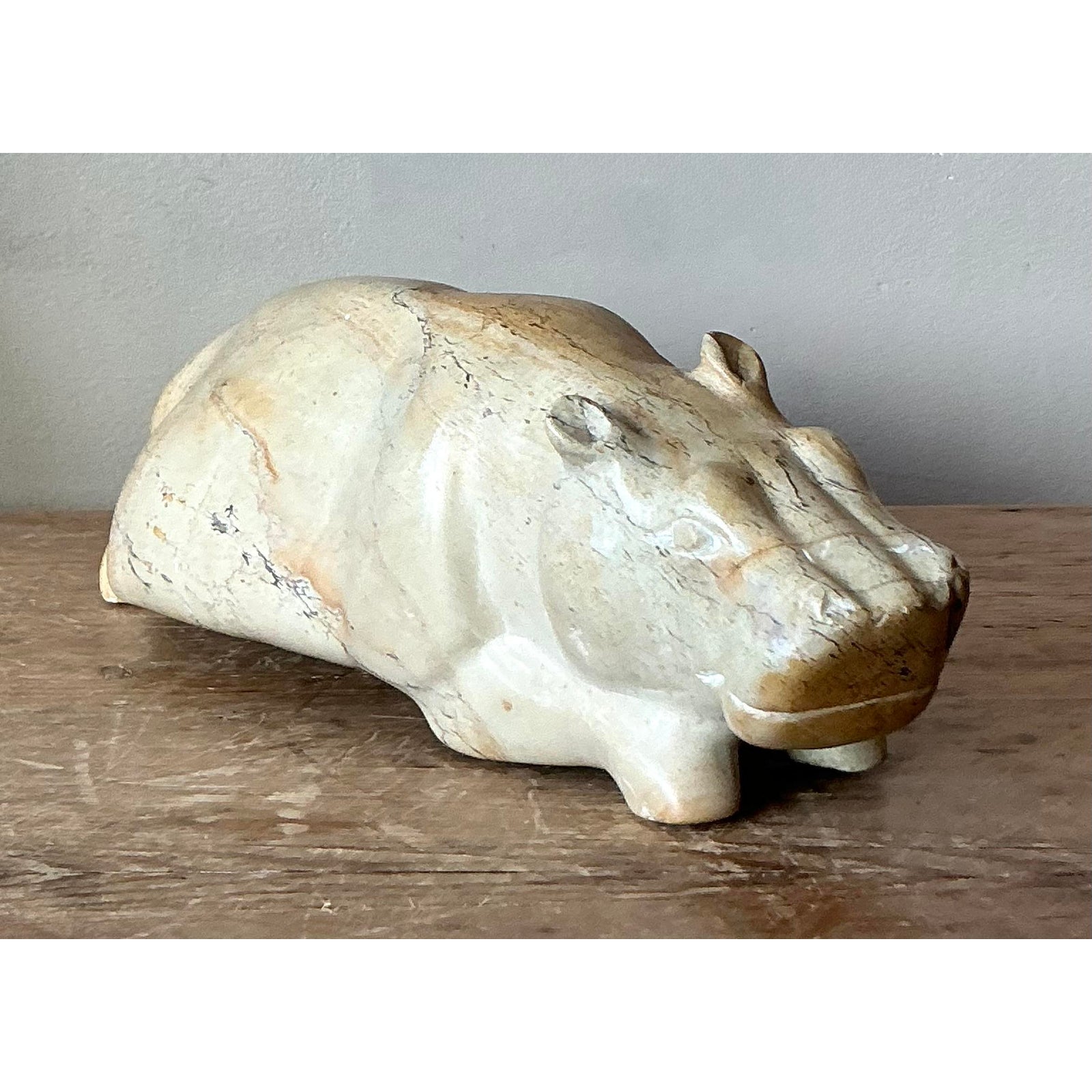Vintage Bono Carved Stone Hippo Sculpture - Back view